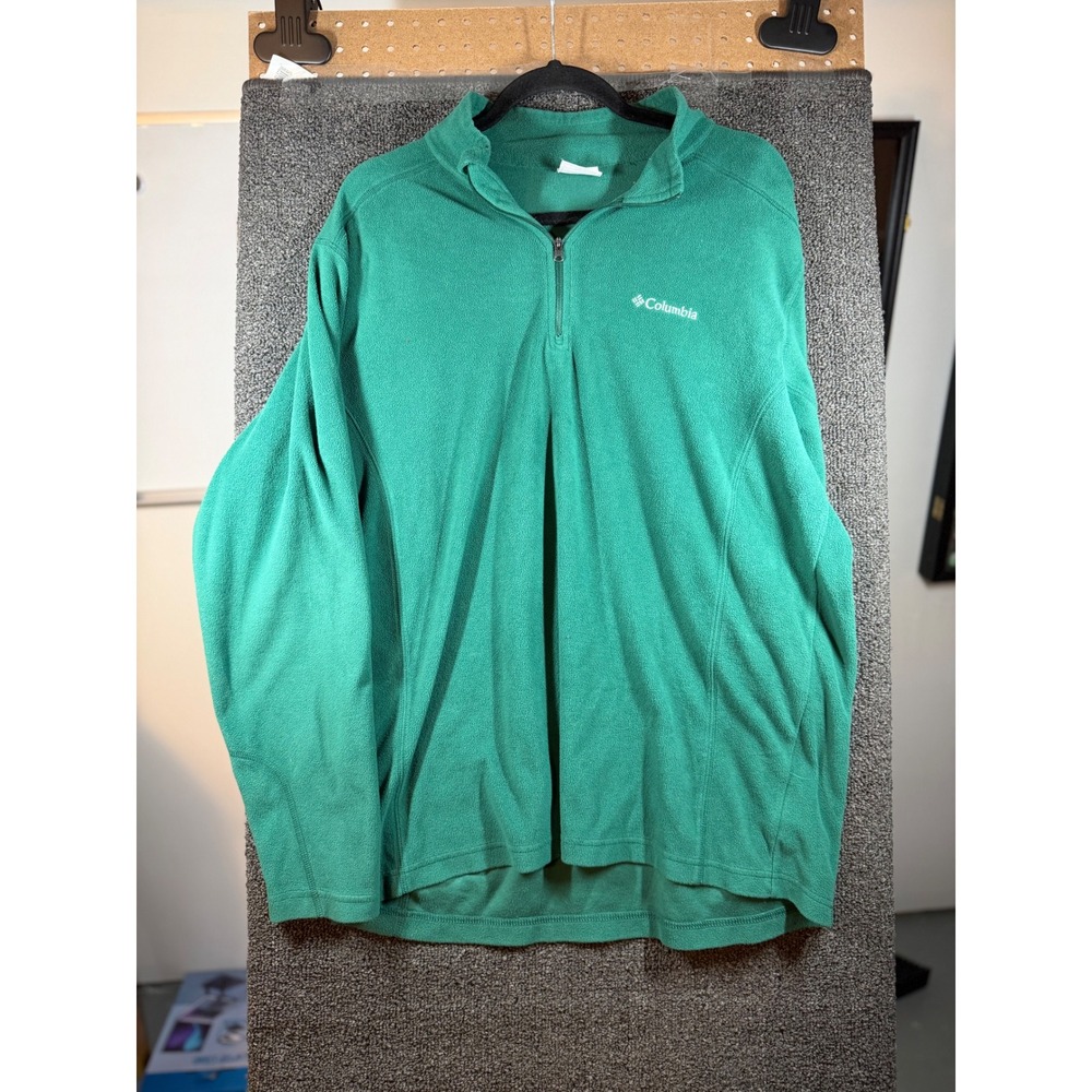 Columbia Fleece Pullover Mens Large Green Quarter Zip Lightweight Sweater